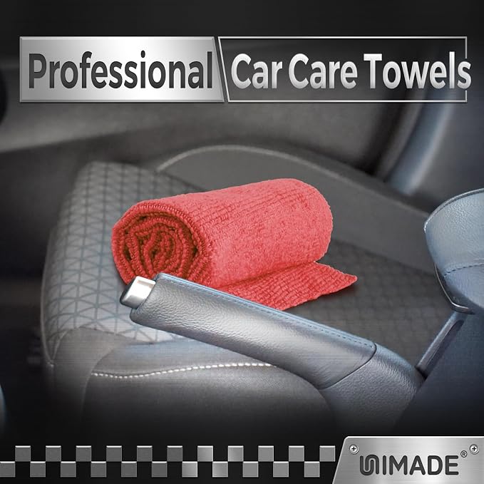 UNIMADE Shop Towel Rag, 200 Pack Reusable Rags Bulk Microfiber Cleaning Cloth Lint Free Towels for Car Kitchen Automotive Bar Mechanic Restaurant Garage, 11.5"x 11.5", Red