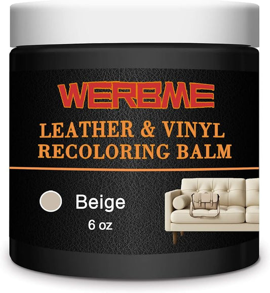 Leather Recoloring Balm - Leather & Vinyl Repair Balm for Furniture, Couches,Car Seats, Auto Interior & Accessories, Restores Faded, Worn, Scratched and Cracked Leather Surfaces (Beige)