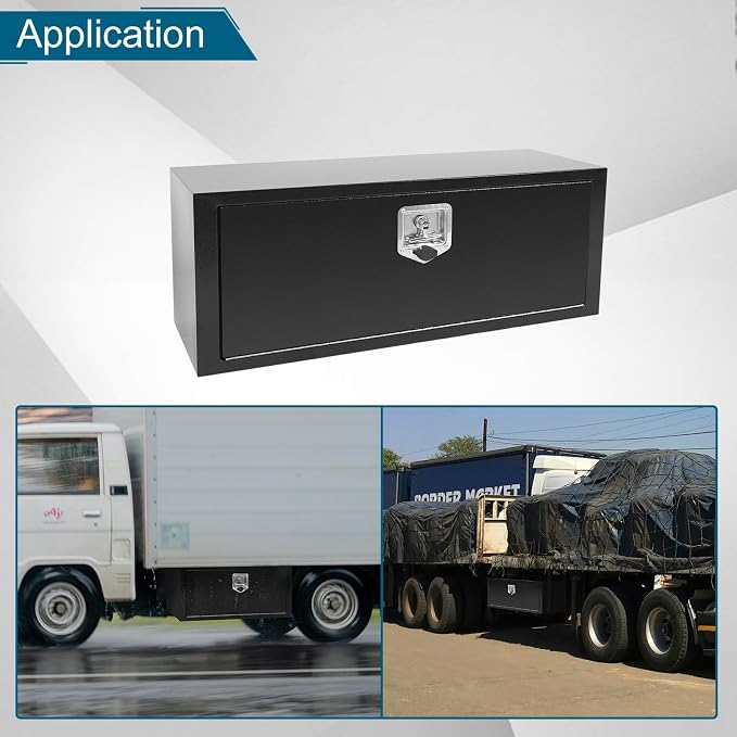 36"X12"X14" Underbody Truck Box Black Heavy Duty Steel Trailer Box Pick Up Truck Tool Box Storage Organizer w/Lock & eys