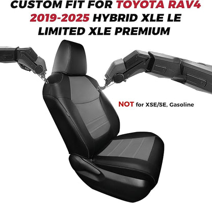 FREESOO RAV4 Seat Covers Full Set Custom Fit for Toyota Rav4(Only Hybrid) 2019 2020 2021 2022 2023 2024 2025 LE/XLE/XLE Premium/Limited, Faux Leather Car Seat Cover, Airbag Compatible, Black Gray