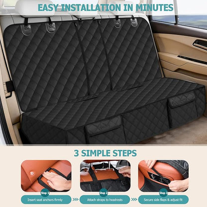 Bark Lover Dog Car Seat Cover for Back Seat,Armrest Compatible, Waterproof Backseat Protector, Nonslip Rear Seat Cover for Dogs & Kids, Universal Size Fits Cars Trucks SUVs(Black)