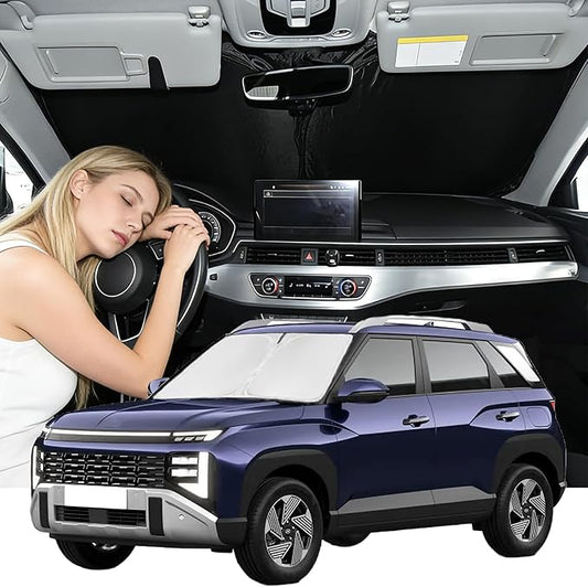 Windshield Sunshade for Hyundai Venue 2020-2026 Sun Shade Car Windshield Upgrade 4 Layers Custom Fit Venue Car Window Shade Front Sun Visor Blocks UV Rays Keep Cool Foldable Car Accessories