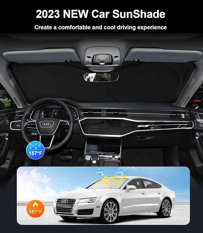 Custom Sunshade Windshield Sun Shade for 2018-2023 2024 2025 2026 Audi Q5 Q8 SUV Accessories Front Window Shades Cover for Windshield Sun Visor Screen Foldable 2 Layers 210T Protector Blocks UV Rays