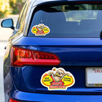 3 Pcs Reflective Student Driver Magnet and Stickers Set - Funny Animal New Driver Safety Signs for Car, Waterproof & Weatherproof High Visibility Vehicle Bumper Decals, Magnet + Stickers (Sloth)