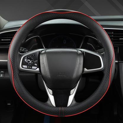 West Llama Microfiber Leather Car Steering Wheel Cover for Honda Accord Civic CR-V HR-V Pilot Fit Passport Odyssey,Sport Style,14.5-15 inch (Black+Red Line-Standrad Size)