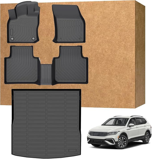 Floor Mats for VW Tiguan 2018-2024 (Only Fit for 5 Seats), TPE Waterproof Non-Slip All Weather Protection Custom, Floor Mats & Cargo Liner