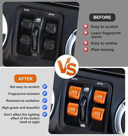 Upgrade Metal Window Switch Button Cover Fit for Jeep Wrangler JK JKU 2018 2017 2016 2015 2014 2013 2012 2011 Accessories,Interior Trim Kit 4PCS (Orange)