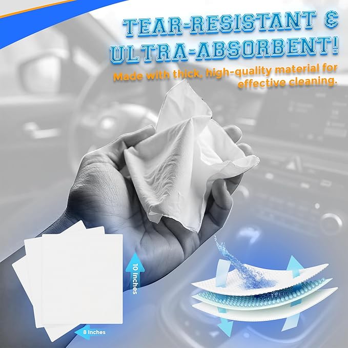 Car Wash Wipes with Refreshing Lemon Scent, Pack of 100 Individually Wrapped Wipes, Dashboard Car Accessories Travel Essentials