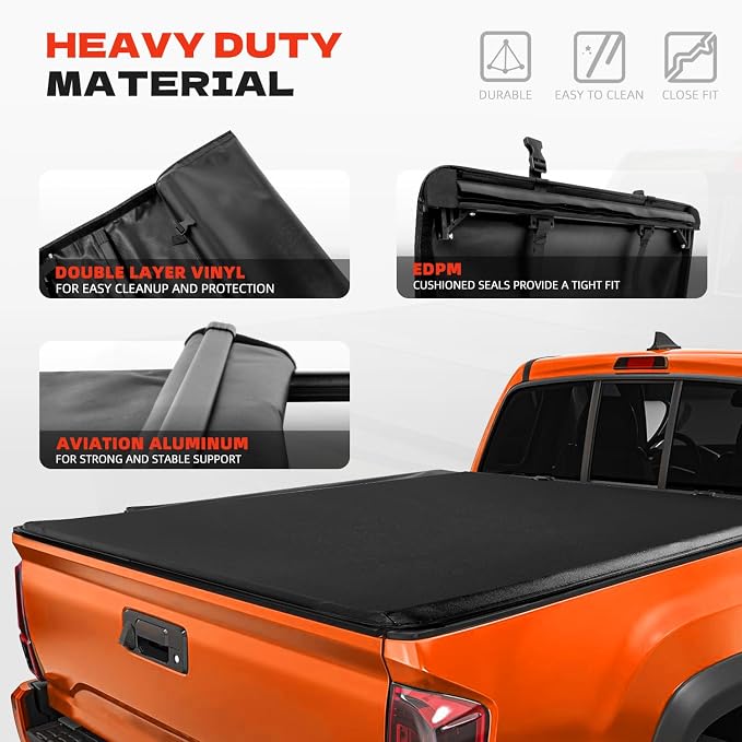 Soft Roll Up Truck Bed Tonneau Cover for 2016-2025 2026 Toyota Tacoma Fits 6FT Bed (73.7") | Only for Models with The Deck Rail System