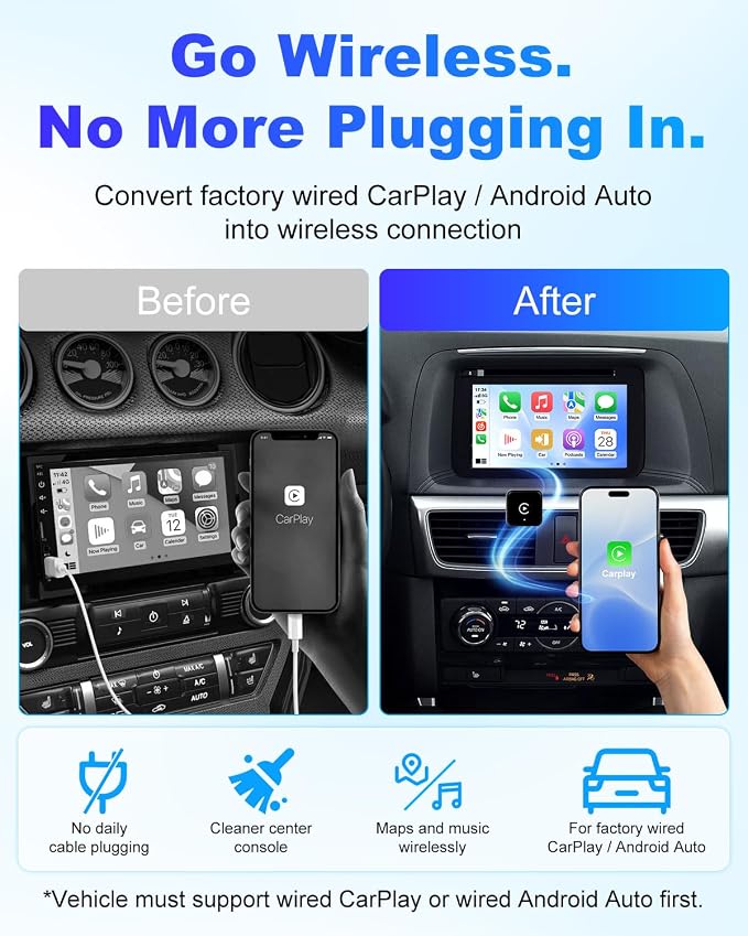 2026 Wireless CarPlay & Android Auto Adapter, 2-in-1 Wired to Wireless Dongle, Fast Auto-Connect, Stable Connection, Mini Plug & Play USB Adapter for Factory Wired Cars