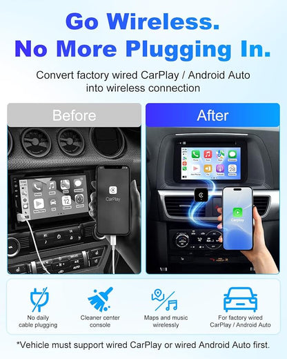 2026 Wireless CarPlay & Android Auto Adapter, 2-in-1 Wired to Wireless Dongle, Fast Auto-Connect, Stable Connection, Mini Plug & Play USB Adapter for Factory Wired Cars