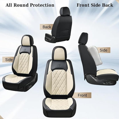 Coverado Car Seat Covers Front Seats, Waterproof Faux Leather Car Seat Covers 2 Pack, Universal Car Seat Protector Driver Seat Covers Fit for Most Cars Trucks SUV- Black&White