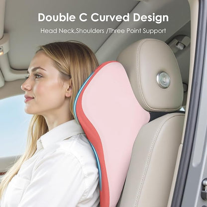 FLORICH Upgraded 3-in-1 Memory Foam Car Seat Cushion Set with Lumbar Support & Neck Pillow, Washable Driving Seat Cushion for Back & Sciatica Pain Relief, Non-Slip Seat Cushion for Car, Office-Pink