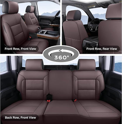 Coverado Chevy Silverado Seat Covers, Leather Car Seat Covers Custom Fit for Chevy Silverado GMC Sierra 2014-2018 1500, 2015-2019 2500HD 3500HD (Full Set, Brown)