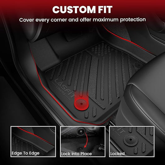 LASFIT Floor Mats & Cargo Mat for Kia K4 2026 2025 All Weather TPE Custom Fit Floor Liner 1st & 2nd Row Full Set Car Mats and Trunk Mat Accessories, Black