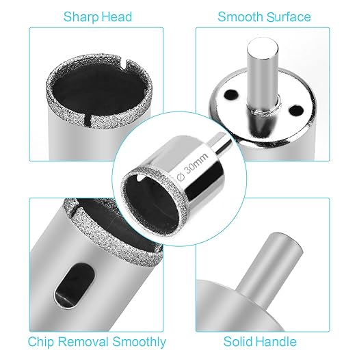 12 Pcs Diamond Drill Bits for Ceramic, Diamond Hole Saw Drill Bit Set Kit, Premium Glass Drill Bit for Bottles, Pots, Marble, Granite Stone, Tile Cutting 0.16 Inch - 1.18 Inch（4 mm - 30 mm） YLYL