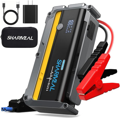 Sharmeal 6000A Car Battery Jump Starter Up to All Gas & 10.0L Diesel Engine, Car Battery Jumper Starter Portable 12V Jump Box with USB Output, Storage Case, LED Flashlight