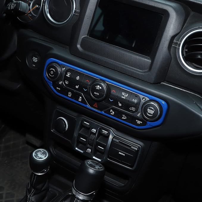 RT-TCZ Air Conditioning Dashboard Center Console Control Trim Panel Cover Interior Accessories Decoration Trim Kit for 2018-2022 Jeep Wrangler JL JLU & Jeep Gladiator JT (Blue)