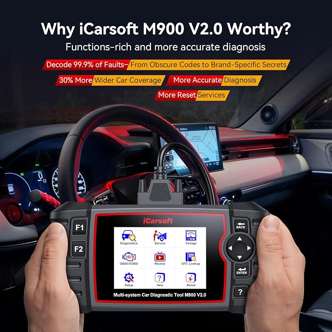 OBD2 Diagnostic Scan Tool for Mercedes Benz/Sprinter, iCarsoft M900 V2.0 Scanner Code Reader for Engine, Transmission, ABS, Airbag Systems, Oil/SAS/EPB/ETC/INJ Reset,Battery Test