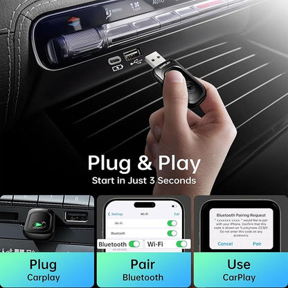 Wireless CarPlay Adapter for Apple iPhone, Convert Wired to Wireless CarPlay, 2025 Upgrade Mini Plug & Play No Latency CarPlay Dongle for iOS 10+ & Cars from 2019+ Dark Black
