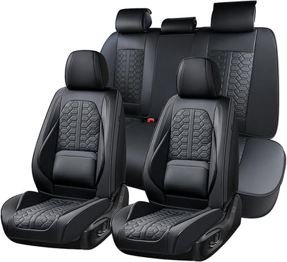 Huidasource Black Leather Seat Covers, Car Seat Cover Front and Back Seats Full Set, 360° Full Wrap Seat Cushion Covers Protector 5 Seats Universal Fit for Most Cars SUV Trucks