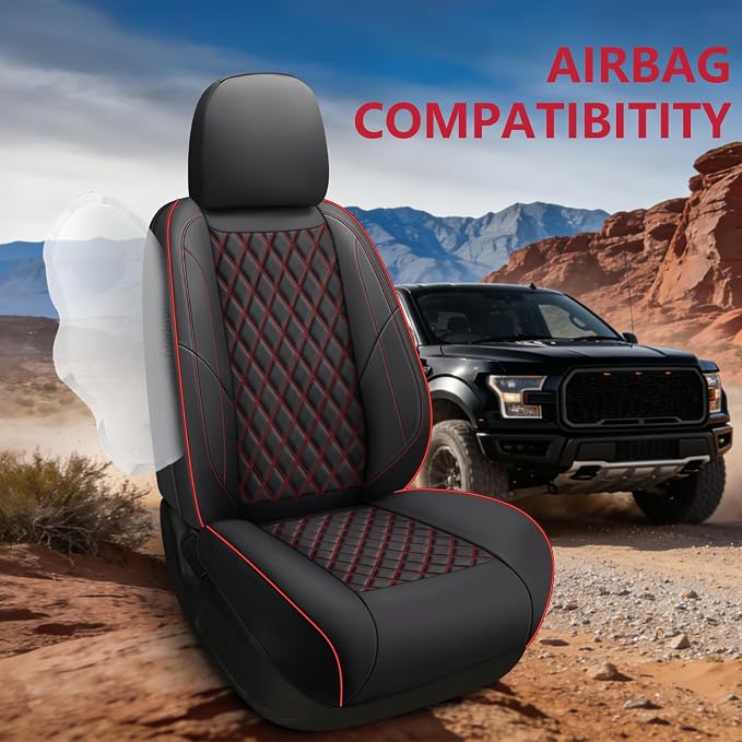 F150 Seat Covers, Custom Ford F150 Truck Seat Cover Fit for 2015-2025 F150 and 2017-2025 F250 F350 F450 Super Duty Crew Cab XL XLT Lariat King Ranch Platinum (Black red, Front and Rear(5 seats))