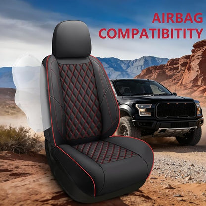 F150 Seat Covers, Custom Ford F150 Truck Seat Cover Fit for 2015-2025 F150 and 2017-2025 F250 F350 F450 Super Duty Crew Cab XL XLT Lariat King Ranch Platinum (Black red, Front and Rear(5 seats))