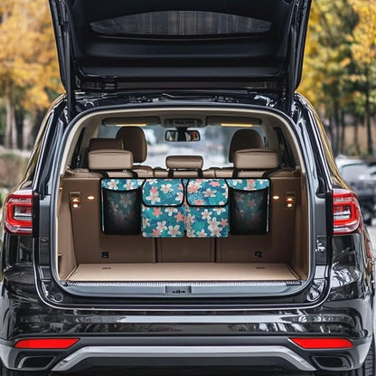Tropical Flower Car Backseat Organizer Foldable Vehicle Interior Cargo Organizer Accessories Car Trunk Organizers with 4 Large Pockets Universal Fit for Cars SUV Sedans