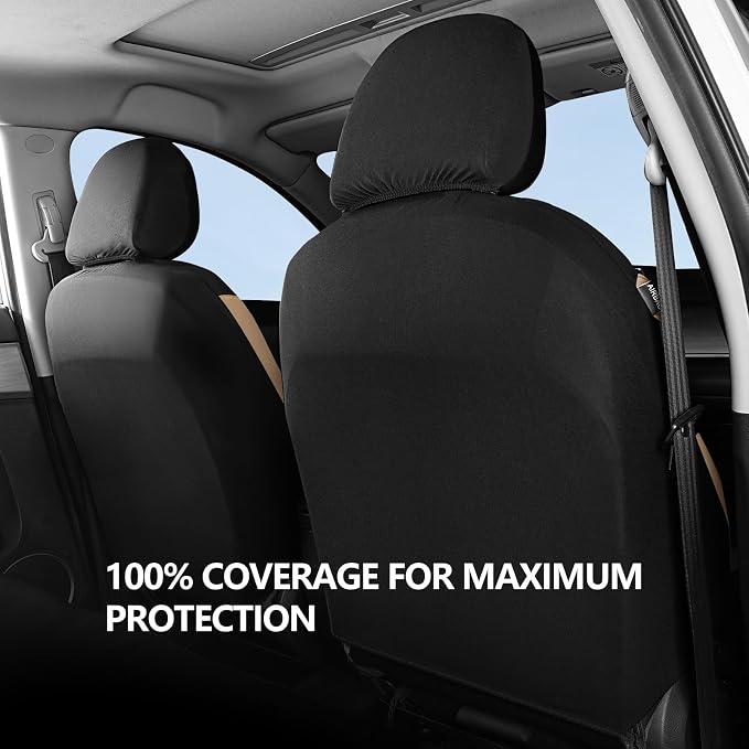 HChengkikz Car Seat Covers Front Seat, Waterproof Neoprene Seat Covers, Airbag Compatible, All Season Protection Universal Fit Most Cars, Trucks, SUVs (Black + Beige)