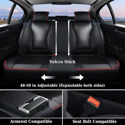Coverado Car Seat Covers Full Set, Black Redline Seat Covers for Cars, Waterproof Nappa Leather Automotive Seat Covers with Lumbar Head Pillow, Car Seat Protectors, Universal Fit for Most Cars SUV