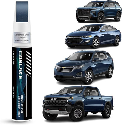 Car Touch Up Paint(Lakeshore Blue Metallic(GXP/WA136H)) for Chevrolet, Car Paint Scratch Repair Kit, Quick & Easy Solution to Repair, 2 in 1 Scratch Remover Pen with Color-Matched