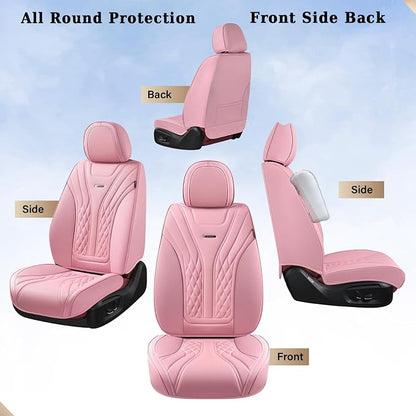 Coverado Car Seat Covers Full Set, 5 Seats Front Seat Cover and Back Seat Covers for Cars, Automotive Seat Covers Nappa Leather Waterproof Seat Covers, Car Seat Protectors Universal for Cars Pink