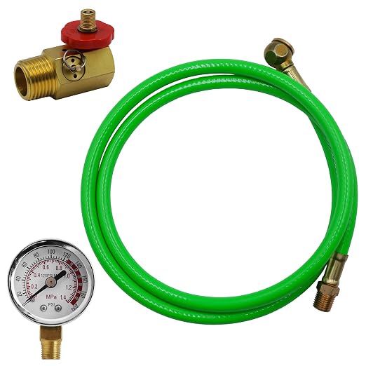 Grip Air Tank Assembly Kit - 4 ft Air Hose with 1/4" NPT Tire Chuck, Brass Manifold, 0-200 PSI Gauge - Safety Bypass Valve - Manual Override - On/Off Air Adjustment (PVC)
