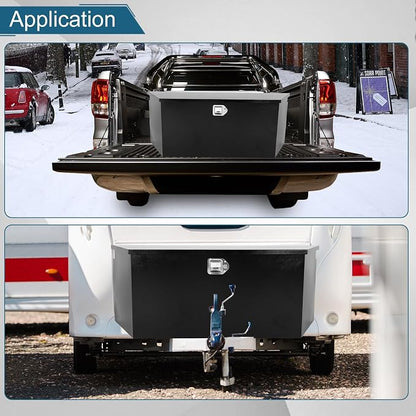 49"X14.6"X18.5" Tongue Truck Box Black Heavy Duty Steel Trailer Tongue Box Pick Up Truck Tool Box Storage Organizer w/Lock & Keys