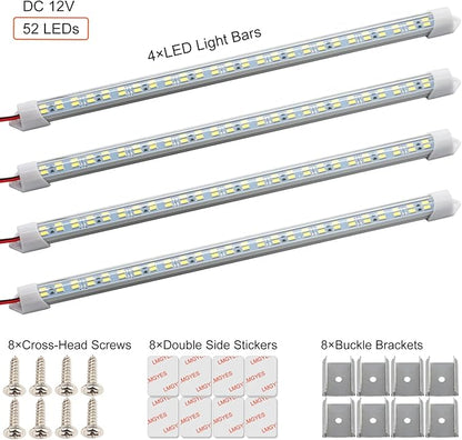 12V Interior LED Light Bar for Car,12V LED Light Strip 54 LEDs Lighting Super Bright 7000K White Color DIY Cabinet LED Light Strip for Car,Trailer,Motorhome,Van,RV,Truck Bed Lights(4 Pack)