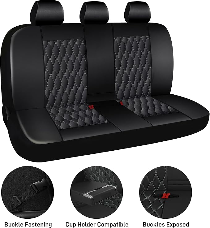 CAROMOP Faux Leather Car Seat Covers Full Set,Luxury and Comfortable Covers for Cars,Split Bench Compatible Car Interior Covers,Universal Fit for Suvs,Vans,Trucks,Airbag Compatible(5-Seat Black/Grey)