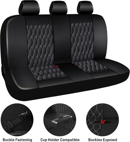 CAROMOP Faux Leather Car Seat Covers Full Set,Luxury and Comfortable Covers for Cars,Split Bench Compatible Car Interior Covers,Universal Fit for Suvs,Vans,Trucks,Airbag Compatible(5-Seat Black/Grey)