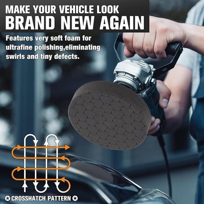Black Polish Pad, Buffing Polishing Pads, 1Pc 6.5 Inch Face for 6 Inch 150mm Backing Plate Compound Buffing Sponge Pads for Car Buffer Polisher Compounding, Polishing and Waxing