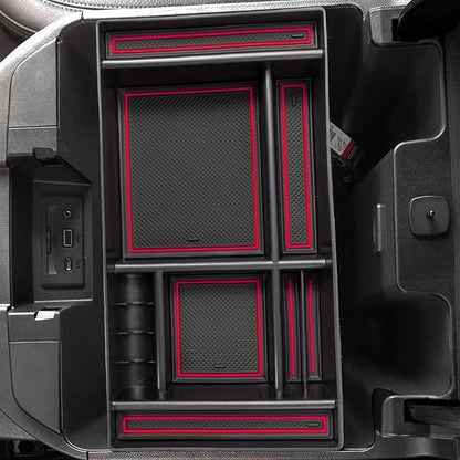 PIMCAR Center Console Organizer Compatible with 2019-2022 Chevy Silverado 1500/GMC Sierra 1500 & 2020-2023 Chevy Silverado/GMC Sierra 2500 HD/3500 HD (Full Console w/Bucket Seats ONLY) Red Trim