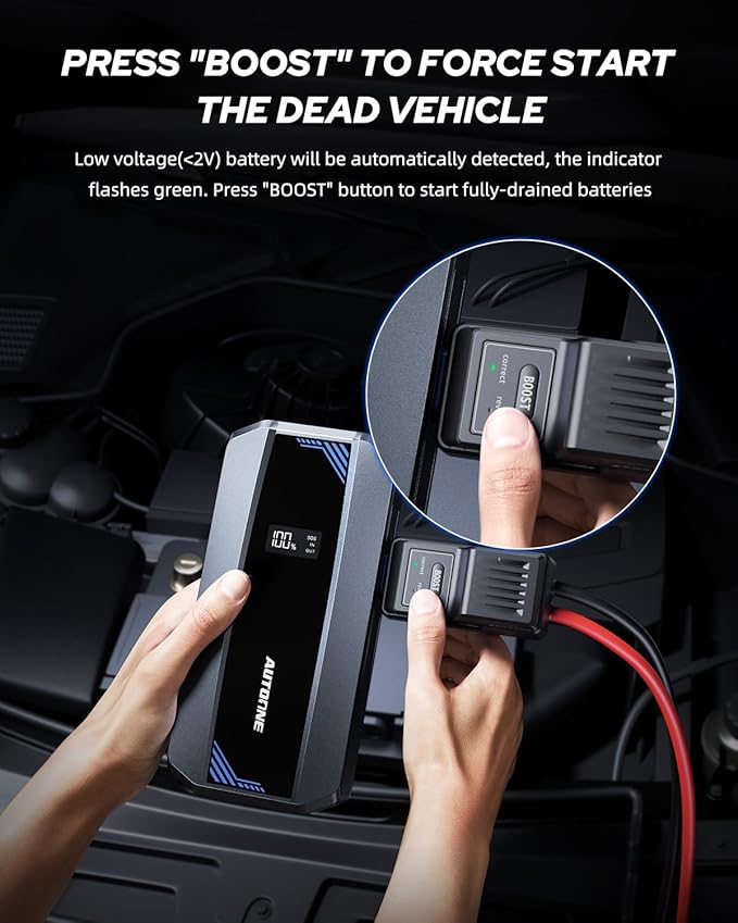 AUTOONE Car Jump Starter 6000A Battery Booster, Portable Battery Pack for All Gas 10L Diesel, 12V Jump Box with Smart Jumper Cable for Car Battery, Vehicle Lithium Starter, LCD Display, w/LED Light