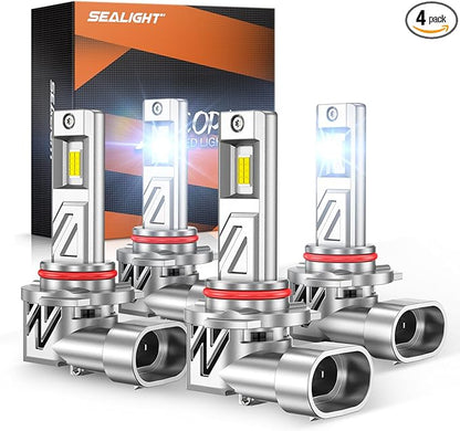SEALIGHT 𝟗𝟎𝟎𝟓 𝟗𝟎𝟎𝟔 Light Bulbs Combo, 900% 88,000LM HB3/9005 HB4/9006 LED Bulb Super Bright, 1:1 Real Size, 6500K Cool White, 80000Hrs Long Lifespan, 3MIN Plug and Play, Pack of 4