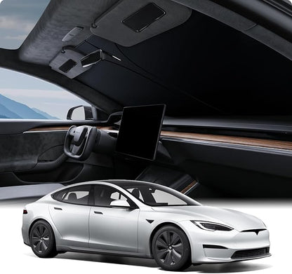 BASENOR 2026-2021 Tesla Model S/Model S Plaid Windshield Sunshade [Proprietary Design] [UV Protection] Foldable Heat Insulation Sun Shade Front Window Cover for Model S Accessories