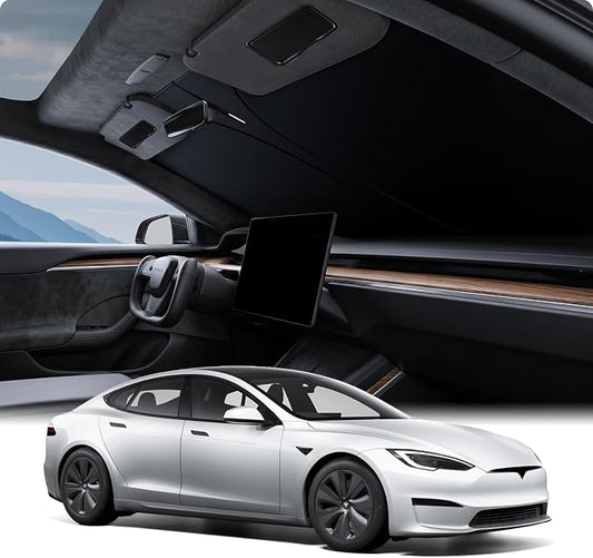 BASENOR 2026-2021 Tesla Model S/Model S Plaid Windshield Sunshade [Proprietary Design] [UV Protection] Foldable Heat Insulation Sun Shade Front Window Cover for Model S Accessories