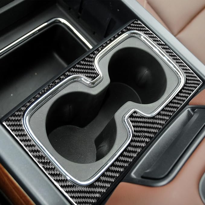 Real Premium Carbon Fiber Fit for Chevy Silverado/GMC Sierra 1500 2014-2018 for 2500/3500HD 2015-2019 Car Center Console Cup Holder Frame Trim Decals Sticker Auto Interior Accessories Cover Black