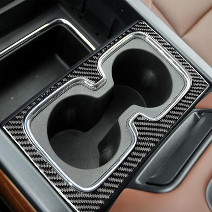 Real Premium Carbon Fiber Fit for Chevy Silverado/GMC Sierra 1500 2014-2018 for 2500/3500HD 2015-2019 Car Center Console Cup Holder Frame Trim Decals Sticker Auto Interior Accessories Cover Black