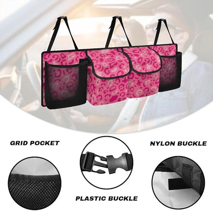 Sturdy Car Trunk Organizer Pink Leopard Print Trunk Hanging Storage Bag Multipurpose Cargo Bag,Frees Trunk Floor