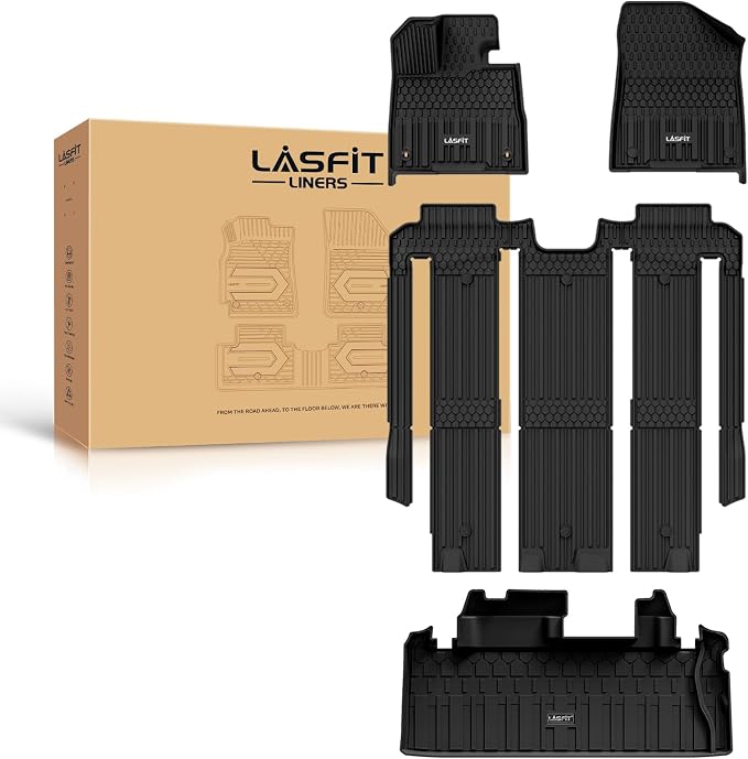 LASFIT Floor Mats&Trunk Mats for Toyota Sienna 7 Seats 2021-2025 2026 (not fit 25 26 Platinum) All Weather TPE Custom Fit Floor Liner for Sienna XLE/XSE/Limited/Edition 7 Passenger