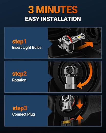 SEALIGHT 2026 9005/HB3 H11/H9/H8 LED Combo, 100000LM 900% Brighter 6500K Cool White, CANBUS Ready 3 Mins Plug-N-Play Fog Light Pack of 4