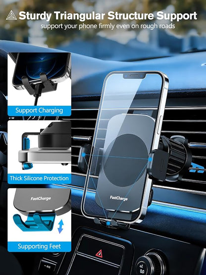 Wireless Car Charger, 15W Fast Charging Auto-Clamping Phone Holder Phone Mount【Windshield+Vent+Dash】 Car Accessories for Women Men fit for iPhone 17 16 15 14 13 12 Pro Max 11 XR XS, Samsung Galaxy