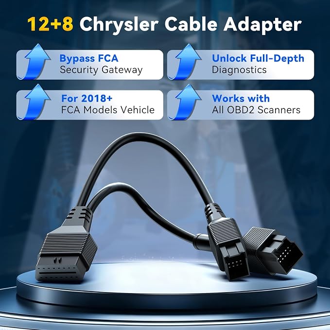 THINKCAR 12+8 Pin Connector to OBD2 Adapter for Chrysler, Security Gateway Bypass Cable for FCA SGW Vehicles for Diagnostic, Works with All OBD2 Scanners,for Dodge,for Jeep,for Ram,for Fiat Year 2018+